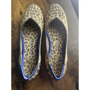 Rothy’s almond toe Leopard Print Flats Slip On Cat Cheetah Animal Print Size 10